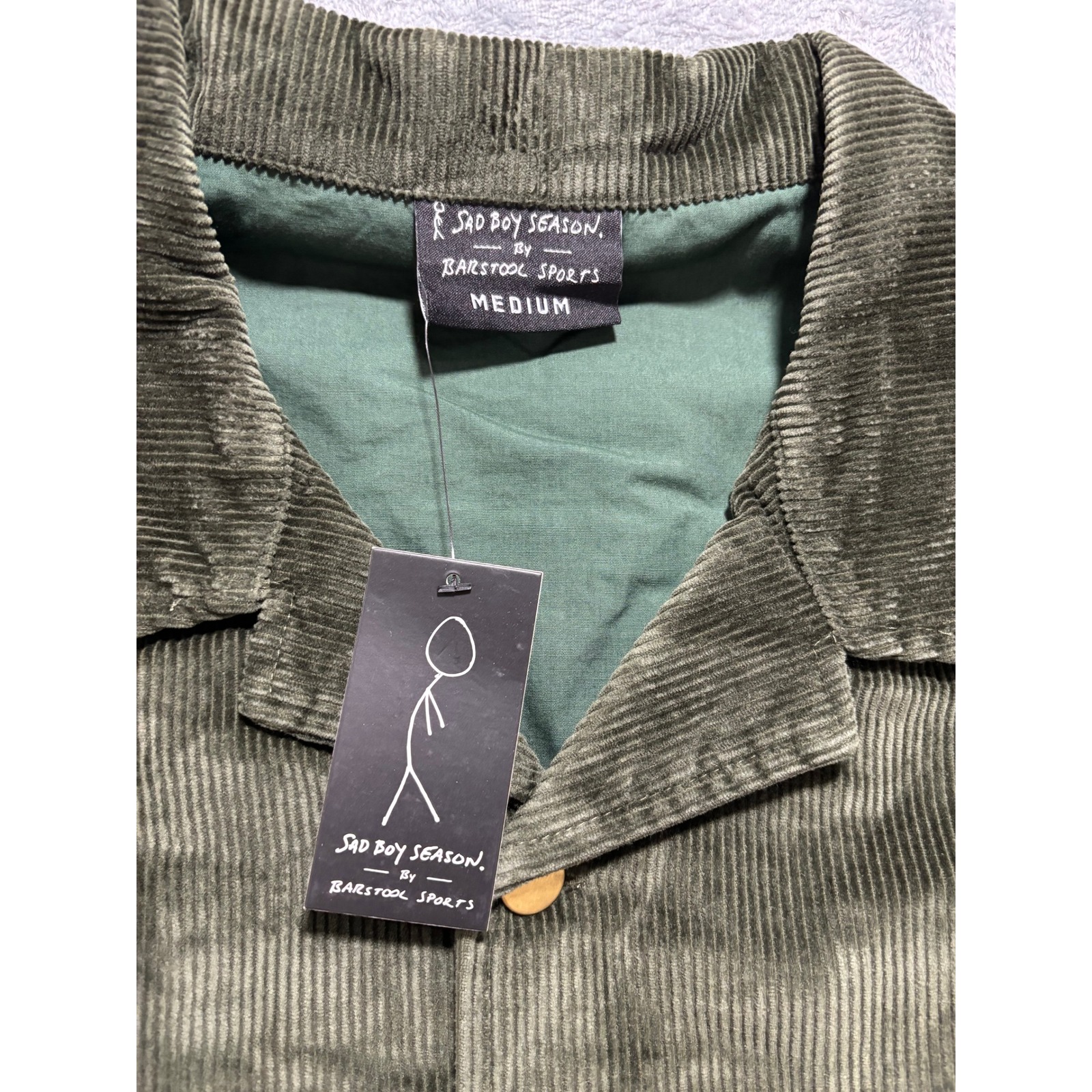 Barstool Sports Sad Boy Season M Green Corduroy Chore Jacket Womens Vintage Boho — image 7 of 8